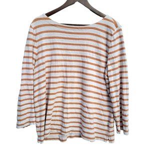 LOFT Womens Boat Neck Stripe Tunic Blouse Size XL Coral Ivory Knit Long Sleeve